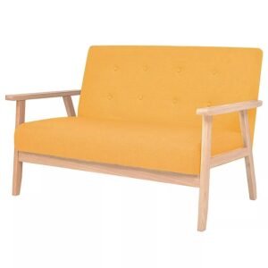 Sofa retro Garner 2X – 2-osobowa, żółta, drewniana rama, tapicerka Alcantara Pro