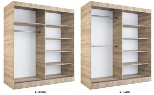Szafa przesuwna z lustrem 180 cm dąb artisan + biały – Kukkin 5X, funkcjonalna i elegancka