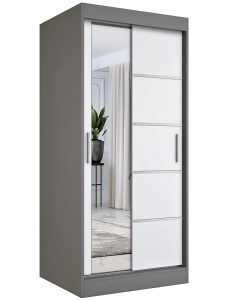 Szafa przesuwna Ebia 2X – funkcjonalne wnętrze, antracyt + biały, 90x60x200 cm, płyta laminowana