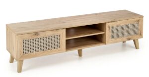 Rustykalna szafka pod telewizor – elegancki design, dąb artisan, 150x40x45 cm, płyta meblowa