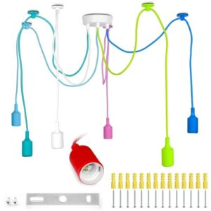 Kolorowa lampa loft żyrandol pająk – 6 ramion, żywe kolory, regulowane przewody, metal, tworzywo sztuczne