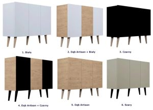 Szara komoda na nóżkach – Dubby 3X, elegancki design, 120 cm, płyta laminowana