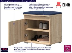 Pojedyncza szafka na buty z siedziskiem Venix 3X – minimalistyczny design, dąb sonoma + granat, wysokogatunkowe materiały