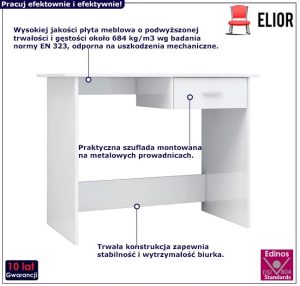 Nowoczesne proste biurko z szufladą biały połysk – Mirden