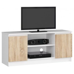 Szafka rtv, stolik, 2D1P, 120x40x55 cm, biel, dąb sonoma, mat