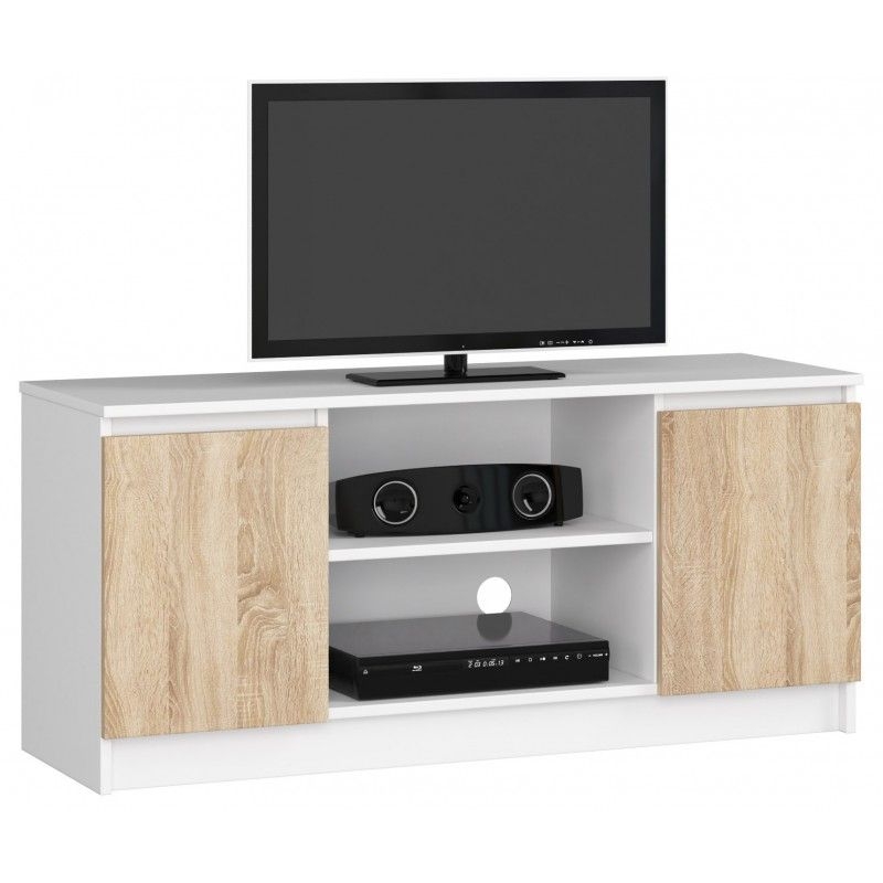 Szafka rtv, stolik, 2D1P, 120x40x55 cm, biel, dąb sonoma, mat