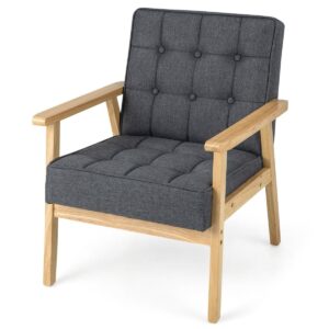 Fotel z podłokietnikami – ergonomiczne oparcie, drewniane podłokietniki, 57 x 68 x 78 cm, tkanina poliestrowa