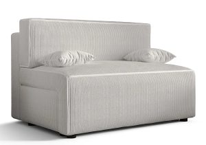Biała sztruksowa sofa rozkładana z pojemnikiem L1-K41