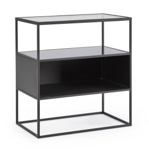Regał HYDRA Bizzotto – elegancki design, czarne szkło, stal, 50x30x54