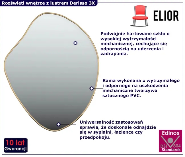Ścienne zlote lustro wiszące 50×40 cm H1-B53
