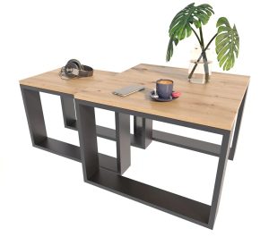 Dwa Loftowe Stoliki Kawowe Dąb Artisan + Czarny – nowoczesny design, funkcjonalność, wysoka jakość