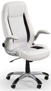 Biały biurowy fotel obrotowy – Madsen, profesjonalny mechanizm Tilt Plus, ergonomiczne profilowanie, tapicerka z ekoskóry