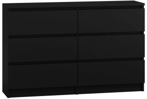 Czarna duża komoda z szufladami – Berta 2X, nowoczesny design, 140 cm, płyta laminowana