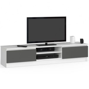 Szafka rtv, stolik, 2D1P, 160x40x33 cm, biel, grafit szary, mat