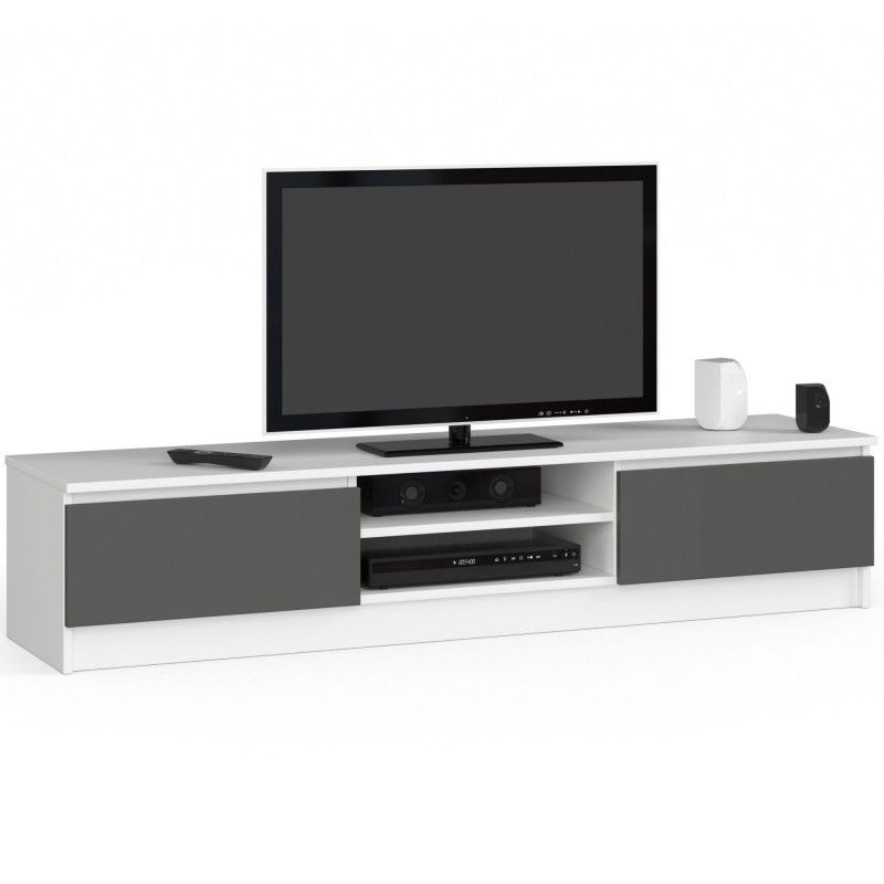 Szafka rtv, stolik, 2D1P, 160x40x33 cm, biel, grafit szary, mat