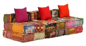 Patchworkowa sofa 3-osobowa Montanex 4D – kolorowe tkaniny, wygodne siedzisko, modułowa konstrukcja
