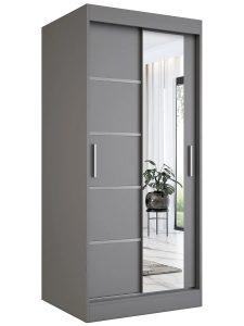 Antracytowa szafa przesuwna z lustrem – Marmos 2X, minimalistyczny design, pojemność, trwały materiał