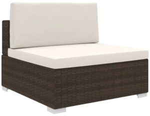 Brązowa sofa ogrodowa z poduszką – Norbi, nowoczesny design, odporność na warunki atmosferyczne, 70x70x52.5 cm, metal i polirattan