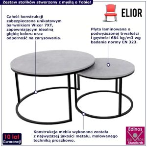 Komplet dwóch stolików kawowych loft szary + czarny – nowoczesny design, stabilna konstrukcja, 2w1