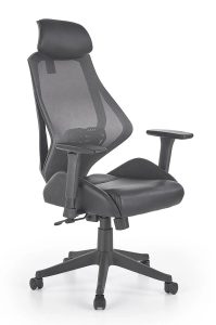 Ergonomiczny czarny fotel obrotowy z regulacją oparcia i zagłówkiem – nowoczesny design, komfort użytkowania, skóra ekologiczna