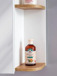 Wisząca szafka łazienkowa z lustrzanym frontem – Elekta 4X, biała, dąb craft, 94x20x72 cm