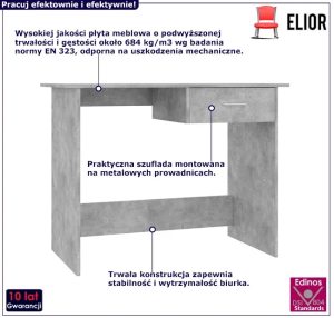 Loftowe biurko do pokoju w kolorze beton – Mirden