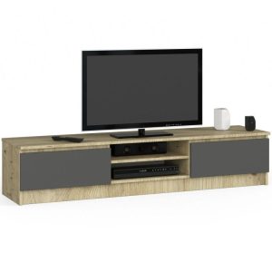 Szafka rtv, stolik, 2D1P, 160x40x33 cm, dąb artisan, grafit szary, mat
