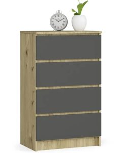 Nowoczesna komoda z szufladami dąb artisan + grafit – Branni 3X, stylowy design, wielofunkcyjność, trwałe materiały