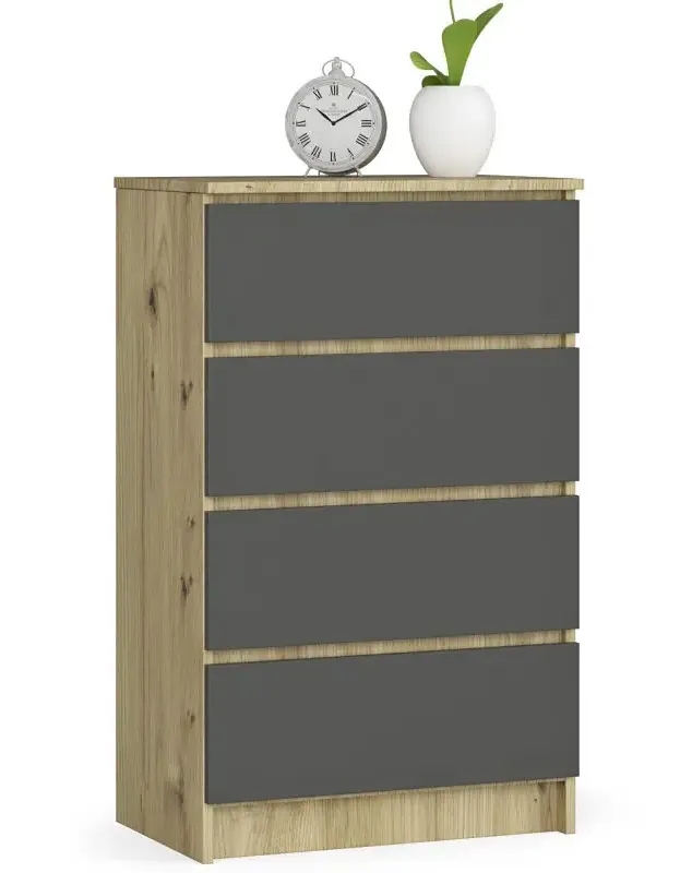 Nowoczesna komoda z szufladami dąb artisan + grafit – Branni 3X, stylowy design, wielofunkcyjność, trwałe materiały