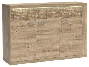 Komoda trzydrzwiowa dąb ribbeck – Leticia 10X, styl boho, materiał: laminowana płyta meblowa