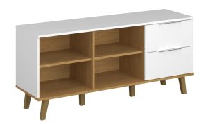 Biała półotwarta komoda w stylu skandynawskim – Olenako 5X