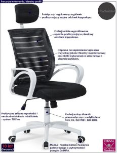 Czarny fotel obrotowy Fenol – regulowany zagłówek, ergonomiczne oparcie, wysoka jakość materiałów