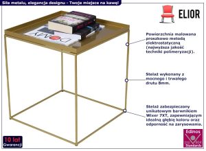 Złoty metalowy stolik kawowy Gondiko 5X – nowoczesny, minimalistyczny, kwadratowy, metal