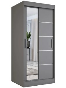 Antracytowa dwudrzwiowa szafa przesuwna – Ebia 2X, nowoczesny design, 90 cm szerokości