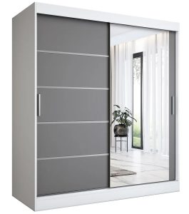 Szafa przesuwna 180 cm Marmos 5X – trwały system jezdny, podwójne tor, kolor biel + antracyt