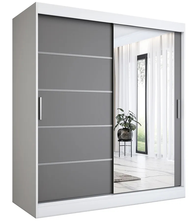 Szafa przesuwna 180 cm Marmos 5X – trwały system jezdny, podwójne tor, kolor biel + antracyt