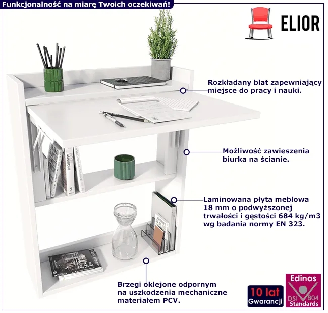 Białe małe składane biurko pod laptopa – Coro