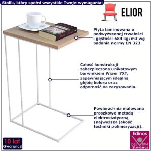 Druciany Stolik Biały Pomocniczy Dąb Sonoma – funkcjonalny, nowoczesny, niewielki, metal i płyta laminowana
