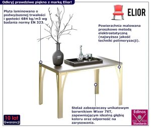 Kwadratowy stolik kawowy złoty + dąb sonoma – Dimea 3X, nowoczesny design, stabilna konstrukcja, idealne wymiary