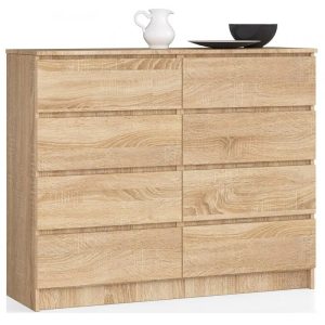 Komoda z szufladami do salonu dąb sonoma – Andre 3X, nowoczesny design, 120 cm, płyta laminowana