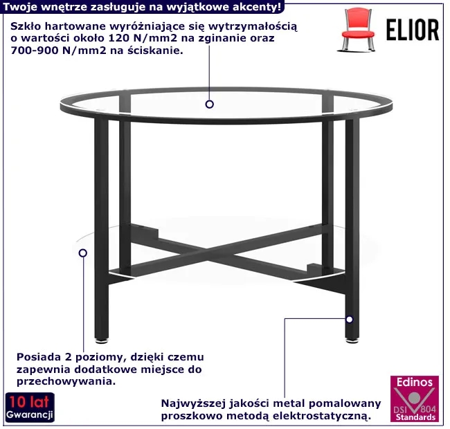 Okrągły szklany stolik z półką przezroczyste szkło – Tokio