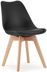 Zestaw czarnych krzeseł kuchennych z poduszką 4 szt. – Ares 3S, skandynawski design, ergonomiczne siedzisko, drewno bukowe
