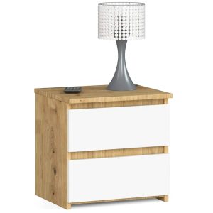 Skandynawska szafka nocna z szufladami dąb artisan + biały – Atika 3X, funkcjonalność, estetyka