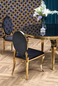 Okrągły stół w stylu glamour z czarnym szklanym blatem – Dalina