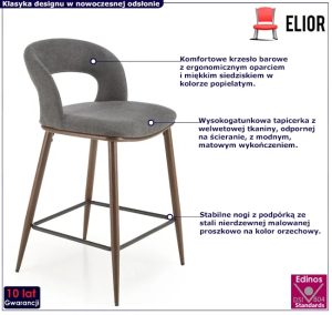 Popielaty welwetowy hoker z oparciem – Bleros
