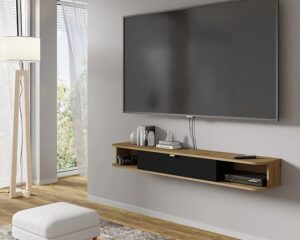 Wisząca szafka rtv dąb artisan + czarny – Calmero, funkcjonalność, nowoczesny design, trwały materiał