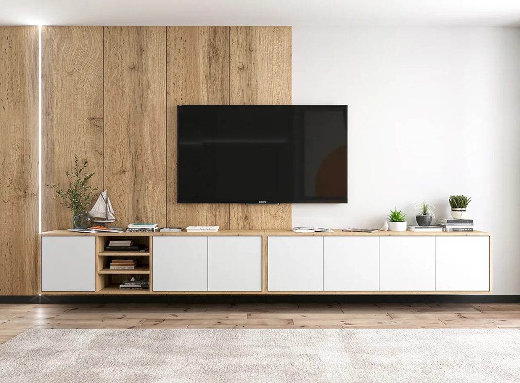 Komplet wiszących szafek rtv dąb wotan + biały – Avila 15X