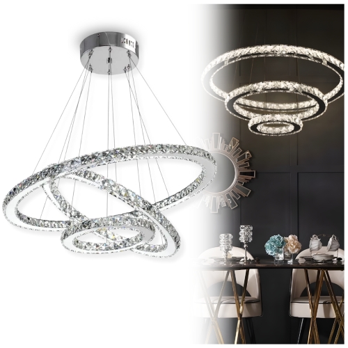 Żyrandol ringi lampa pierścienie 60W – kryształowy, luksusowy, 60cm