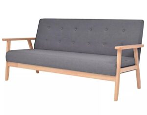 Ciemnoszara sofa do salonu – nowoczesny design, pikowane oparcie, drewniana rama, materiał Alcantar Pro