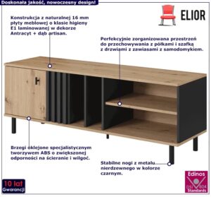 Stolik rtv z półkami – Natta 5X, funkcjonalny, dąb artisan, antracyt, 138,1 x 49,2 x 40 cm